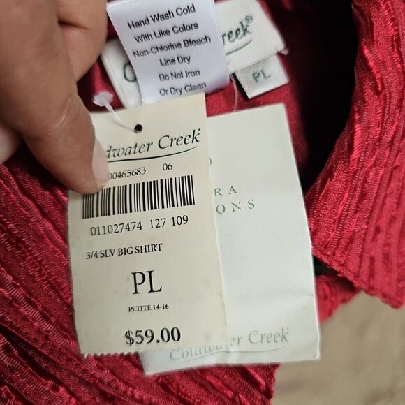 Coldwater Creek Shirt Womens Size PL Red 3/4 Sleeve Button-Up Textured Satin NWT - Picture 4 of 7